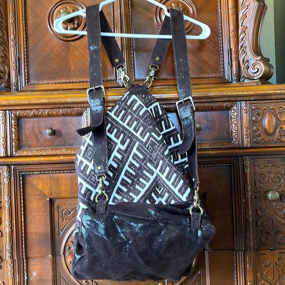 NWT TEN 79 LA beaded boho hippie beachy embroidered leather brown backpack. main image 12